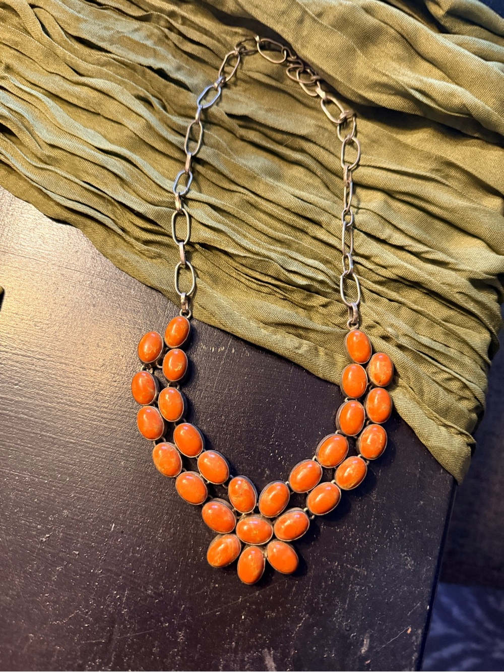Orange Turquoise Statement Bib Necklace handmade